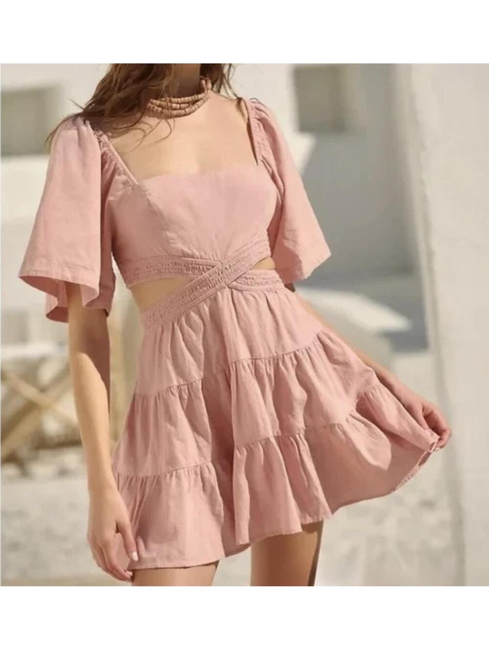 NWT Free People Cross of Sunlight Cutout Pink Mini Dress size S